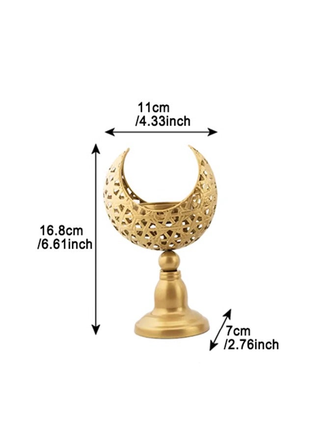Golden Hollow Cutout Crescent Moon Iron Candle Holder, Ramadan Eid Tabletop Aromatherapy Candle Stand, Decorative Islamic Centerpiece Ornament Gift for Home Bedroom Office Villa - Image 4
